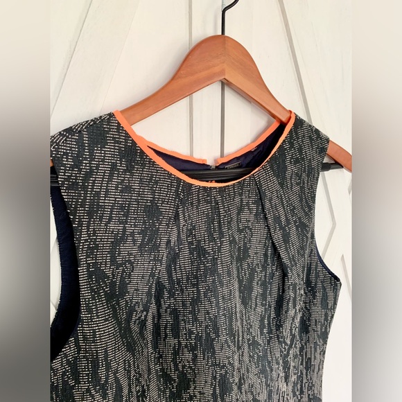 SOLD- Elie Tahari Marina Abstract Gray Jacquard Sheath Orange green Accent Dress - Picture 5 of 16